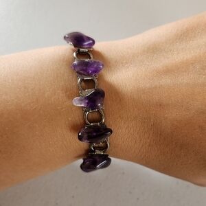 Vintage Amethyst Stone Silver Tone Bracelet Clasp Purple 90s 1990s Fairycore